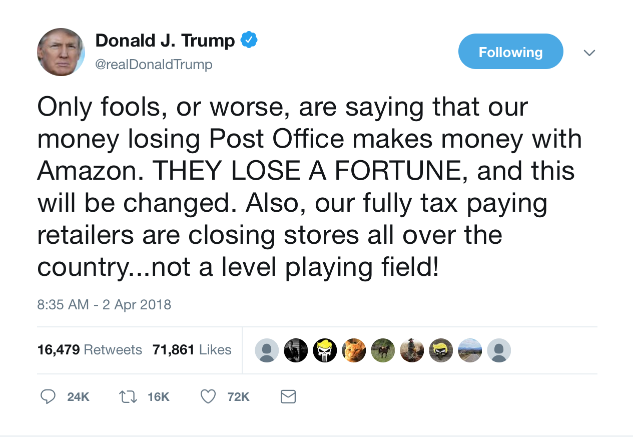 Trump Tweet Attacking Amazon